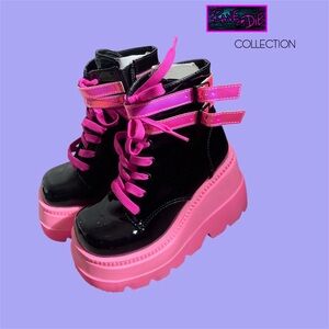 Rave Demonia Shaker-52 UV Reacting Pink Playform Boots
